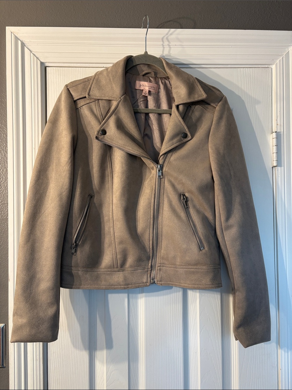 Philosophy Taupe Faux-Suede Moto Jacket Size S